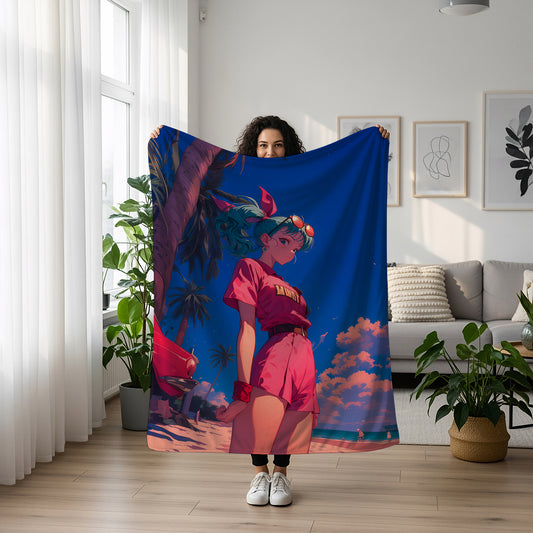 Bulma Vintage Manga Art Blanket, Dragon Ball Retro Aesthetic Decor, Classic 90s Girl Illustration, Premium Nostalgic Gift, Wall Art