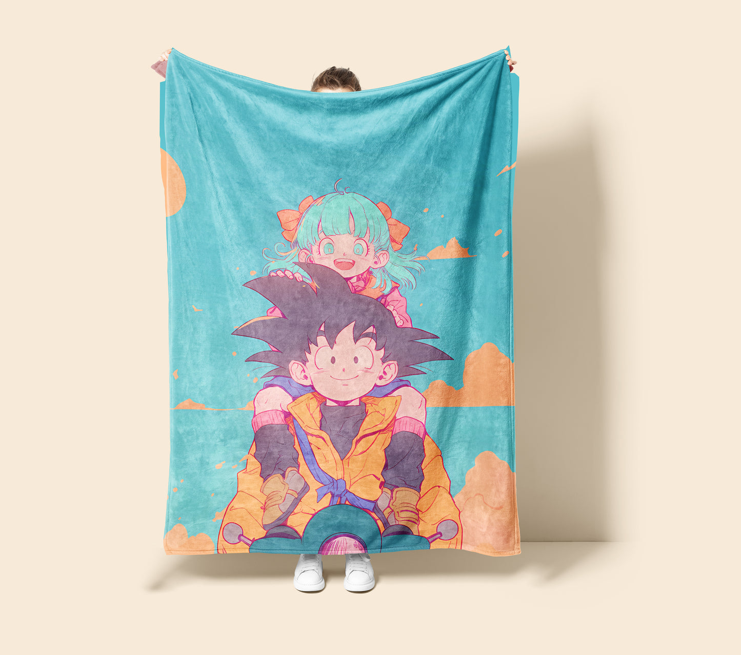 Goku and Bulma Art Blanket, Dragon Ball Classic Duo Decor, Original Adventure Design, Premium Fan Gift, OOAK Art Bedding