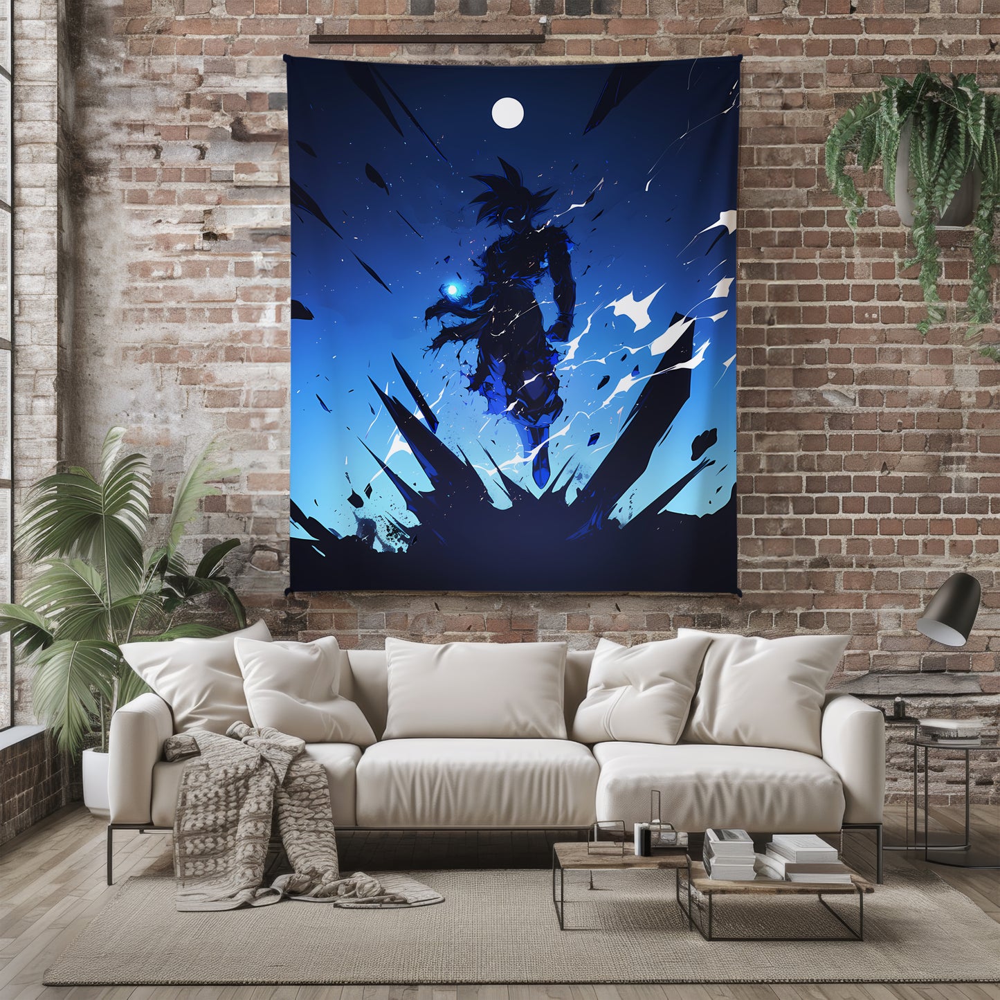 Goku Super Saiyan Night Art Blanket, Dragon Ball Dark Moonlight Decor, Midnight Warrior Design, Premium Fan Gift, Anime Art