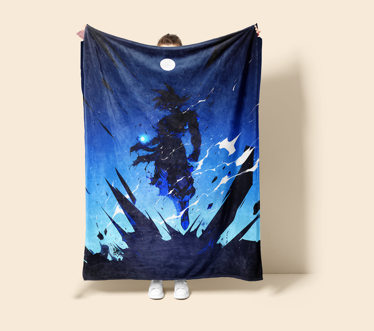 Goku Super Saiyan Night Art Blanket, Dragon Ball Dark Moonlight Decor, Midnight Warrior Design, Premium Fan Gift, Anime Art