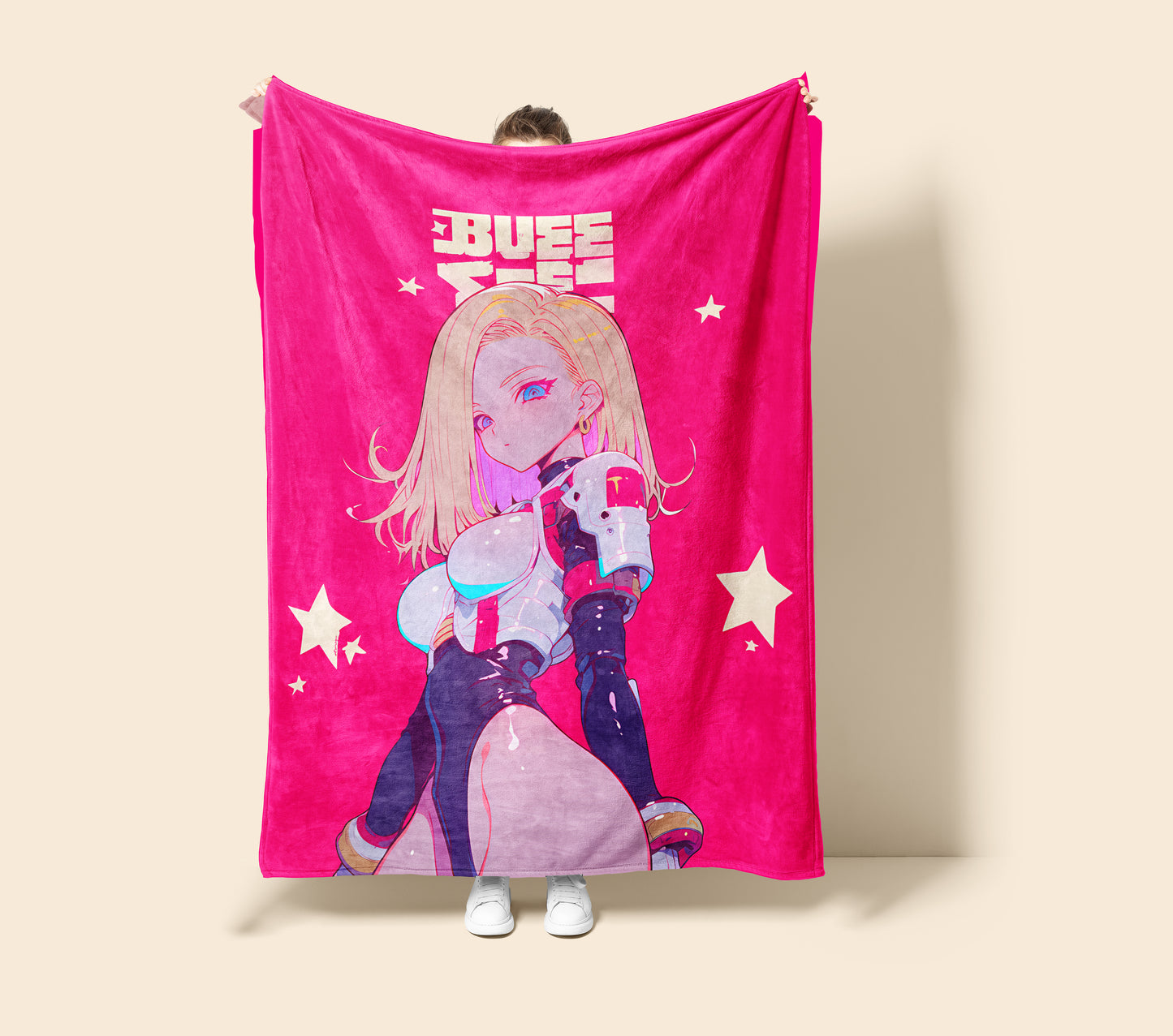 Android 18 Sexy Rubber Suit Blanket, Dragon Ball Sultry Bodysuit Decor, Glossy Femme Fatale Design, Premium Girl Gift, Art Bedding