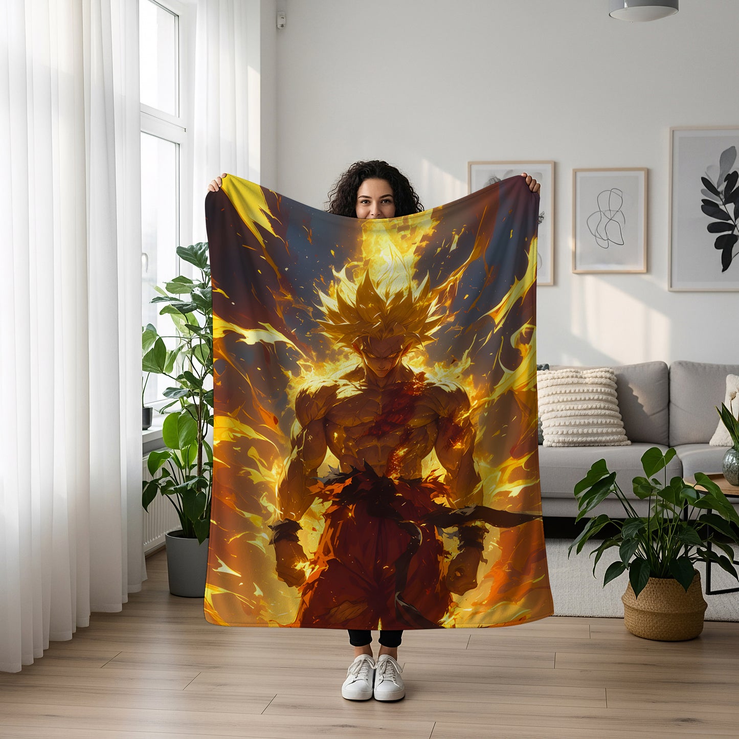 Goku SSJ Power Burst Art Blanket, Dragon Ball Energy Explosion Decor, Intense Ki Blast Design, Premium Fan Gift, Custom Art