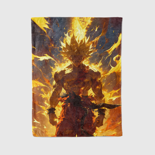 Goku SSJ Power Burst Art Blanket, Dragon Ball Energy Explosion Decor, Intense Ki Blast Design, Premium Fan Gift, Custom Art