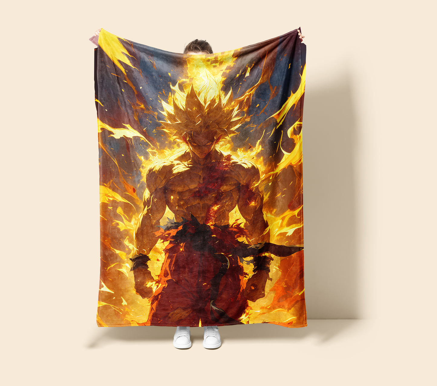 Goku SSJ Power Burst Art Blanket, Dragon Ball Energy Explosion Decor, Intense Ki Blast Design, Premium Fan Gift, Custom Art