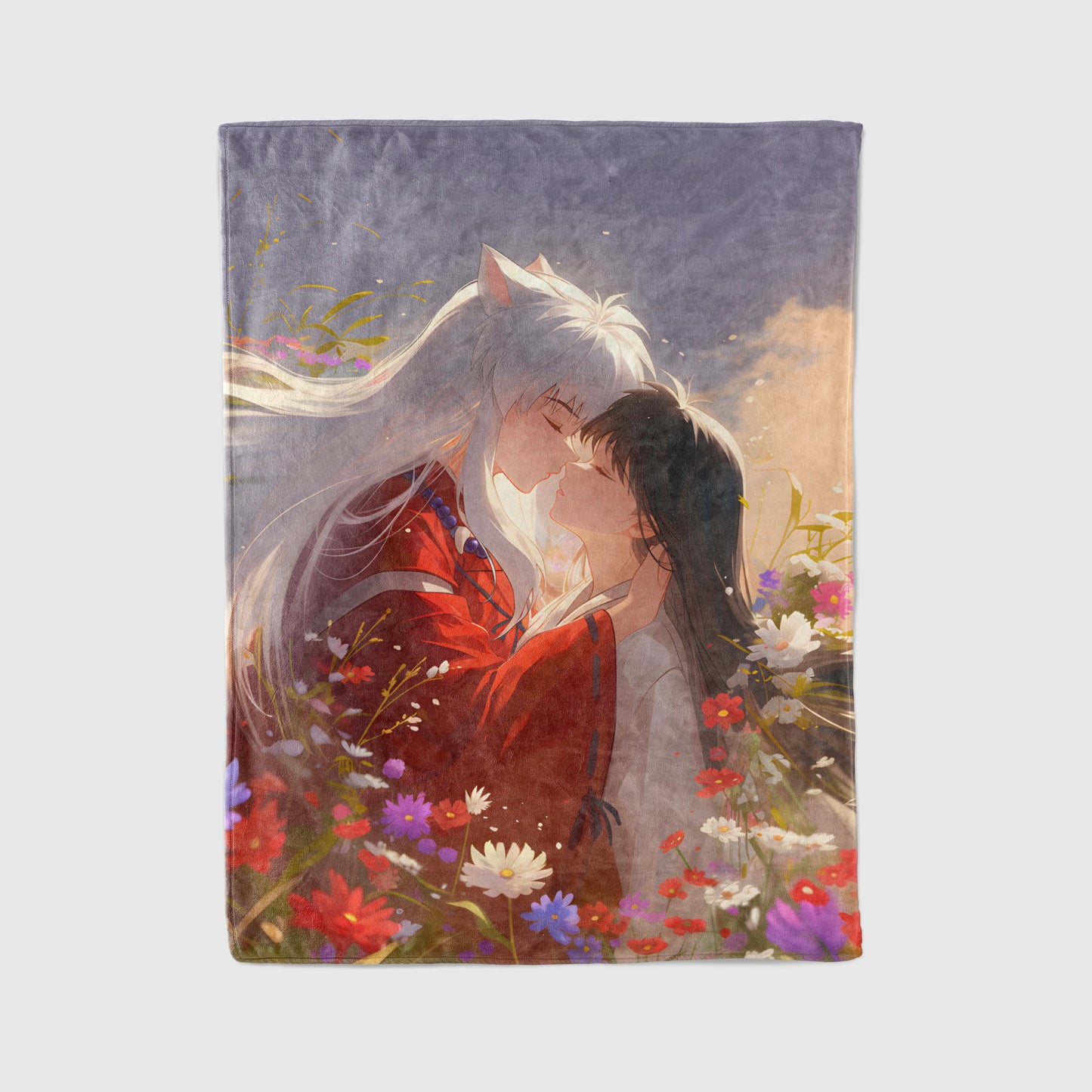 Inuyasha and Kagome Higurashi Classic Duo Flannel Blanket, Inuyasha Merch, Sengoku Anime Peripheral, Otaku Bedding