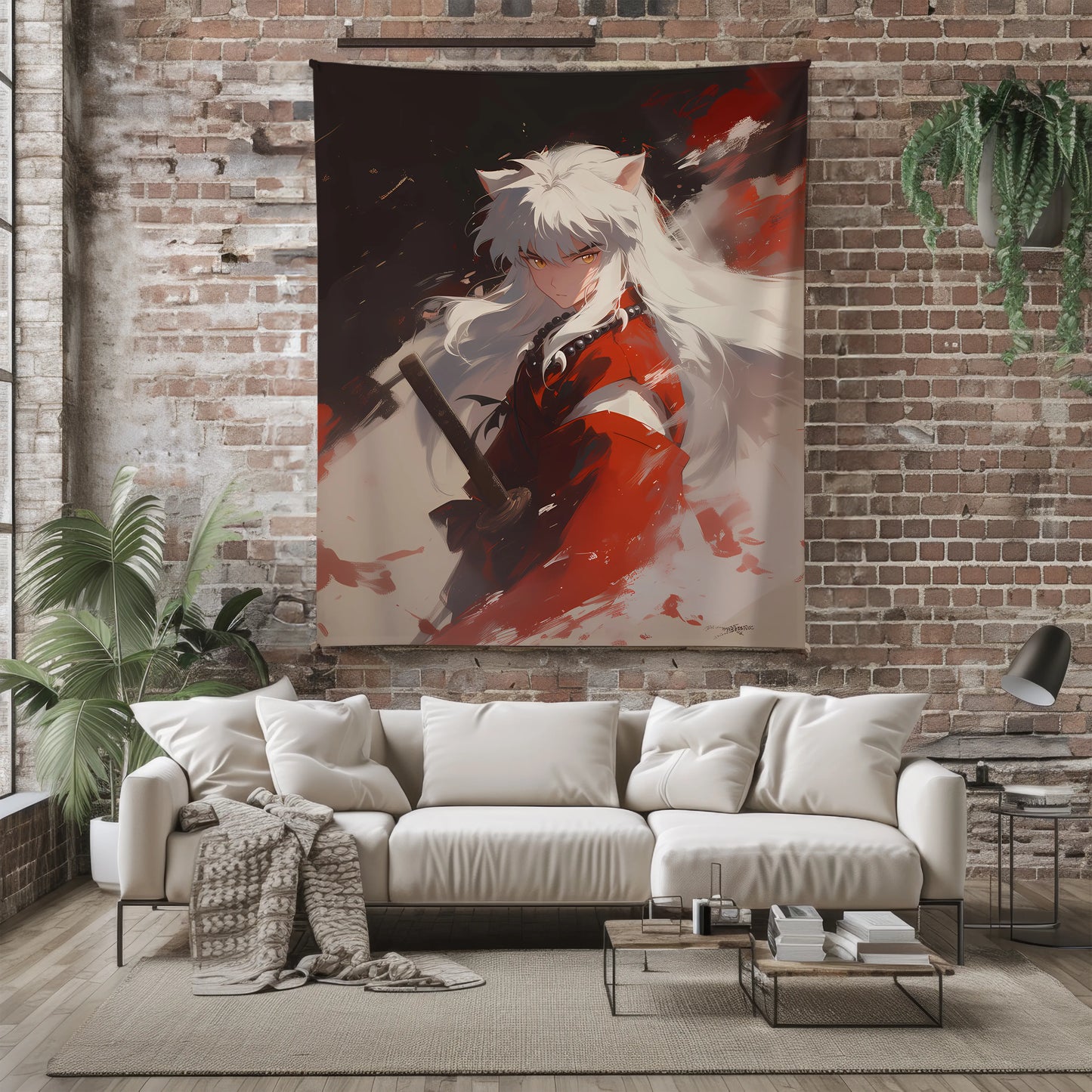 Inuyasha Tessaiga Combat Form Flannel Blanket, Inuyasha Merch, Half-Demon Anime Peripheral, Otaku Decor
