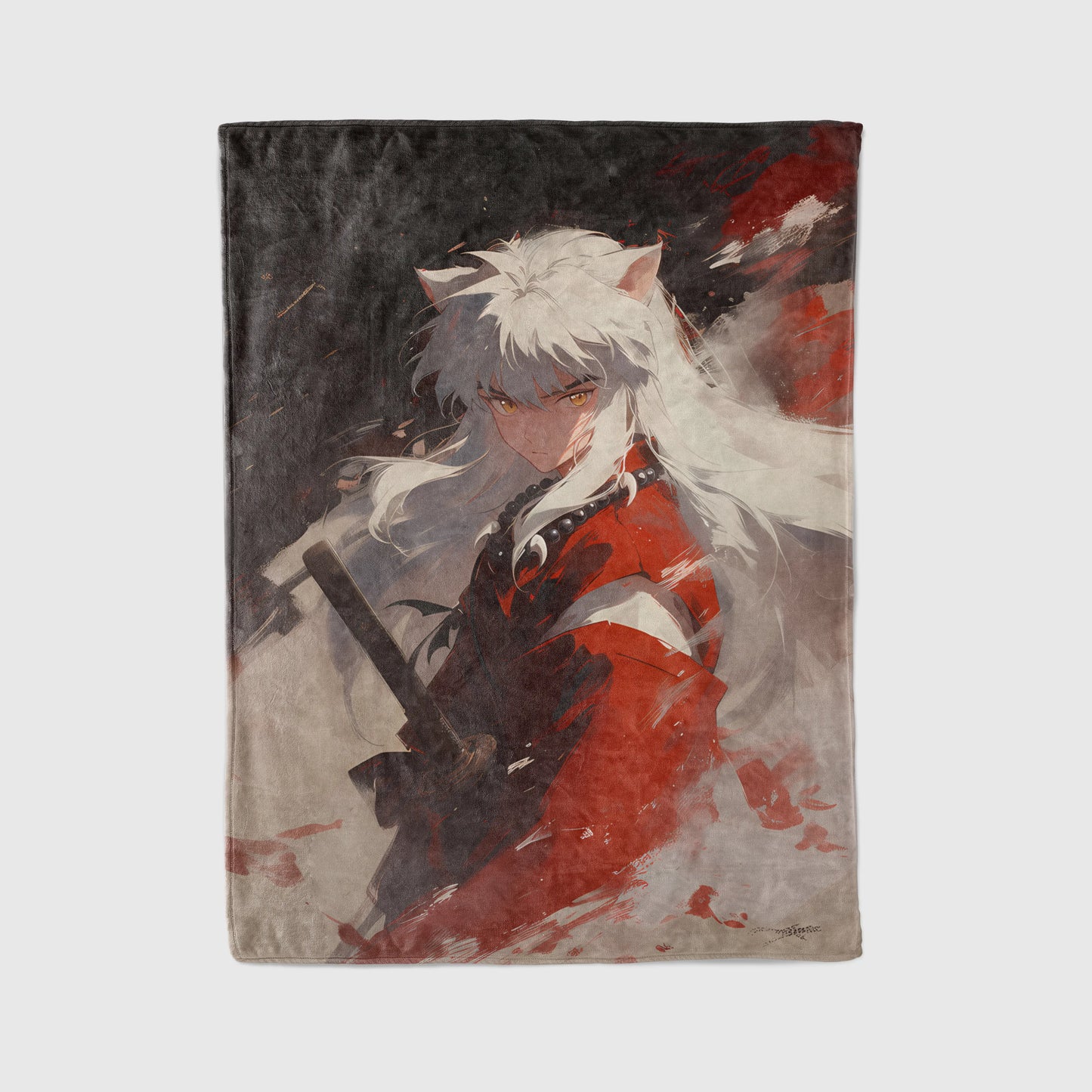 Inuyasha Tessaiga Combat Form Flannel Blanket, Inuyasha Merch, Half-Demon Anime Peripheral, Otaku Decor