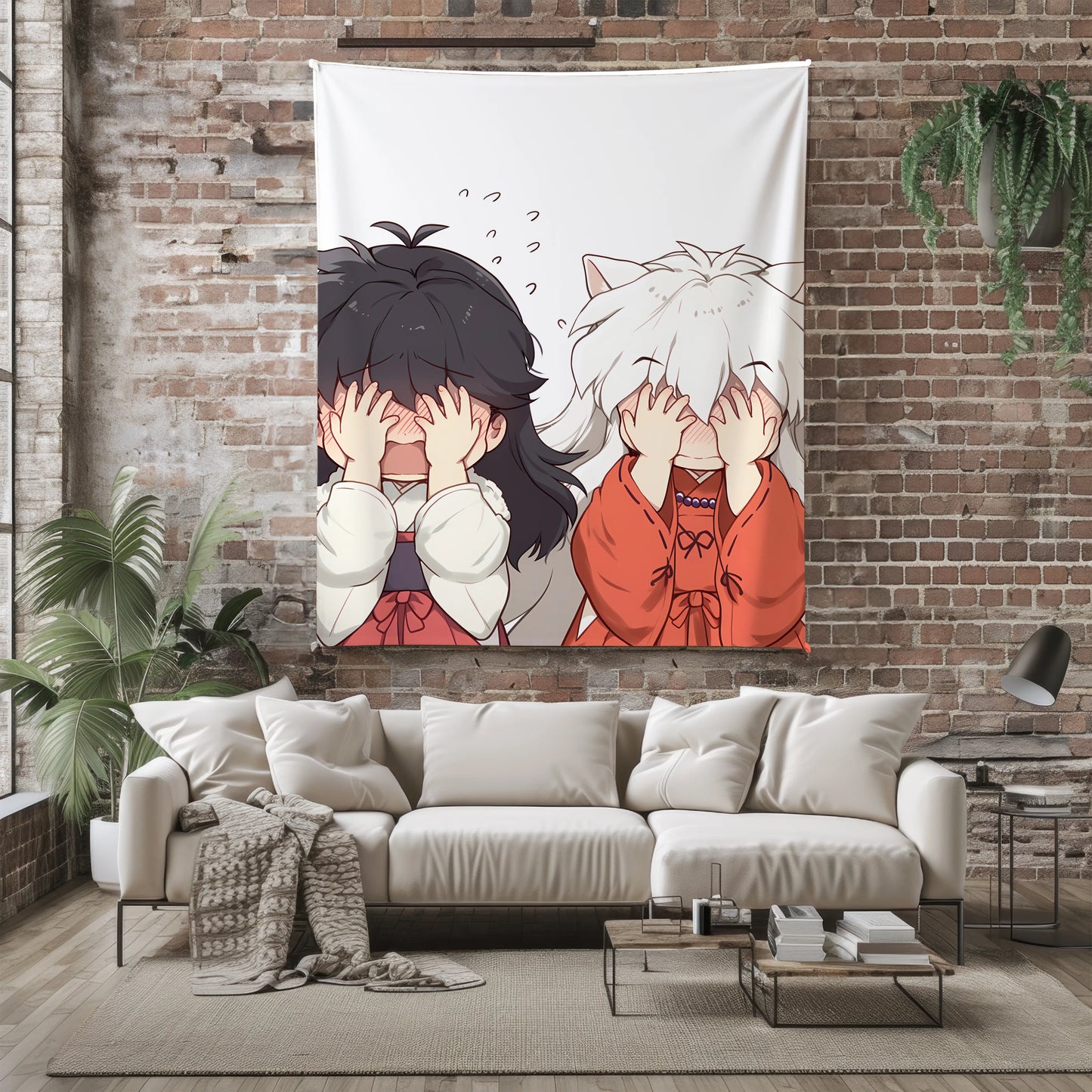 Inuyasha and Kagome Higurashi Kawaii Edition Flannel Blanket, Inuyasha Merch, Anime Peripheral, Otaku Gift Bedding