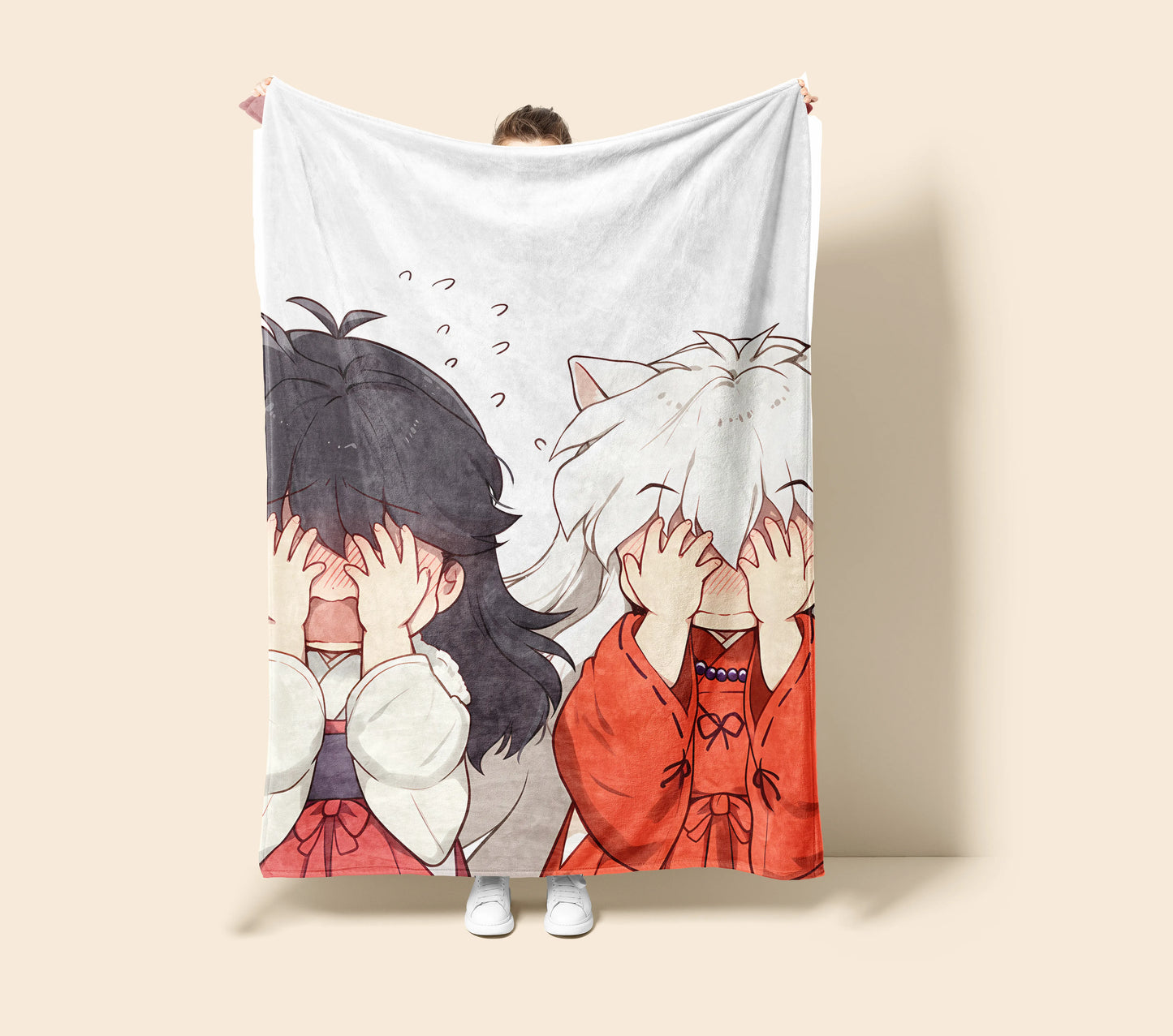 Inuyasha and Kagome Higurashi Kawaii Edition Flannel Blanket, Inuyasha Merch, Anime Peripheral, Otaku Gift Bedding