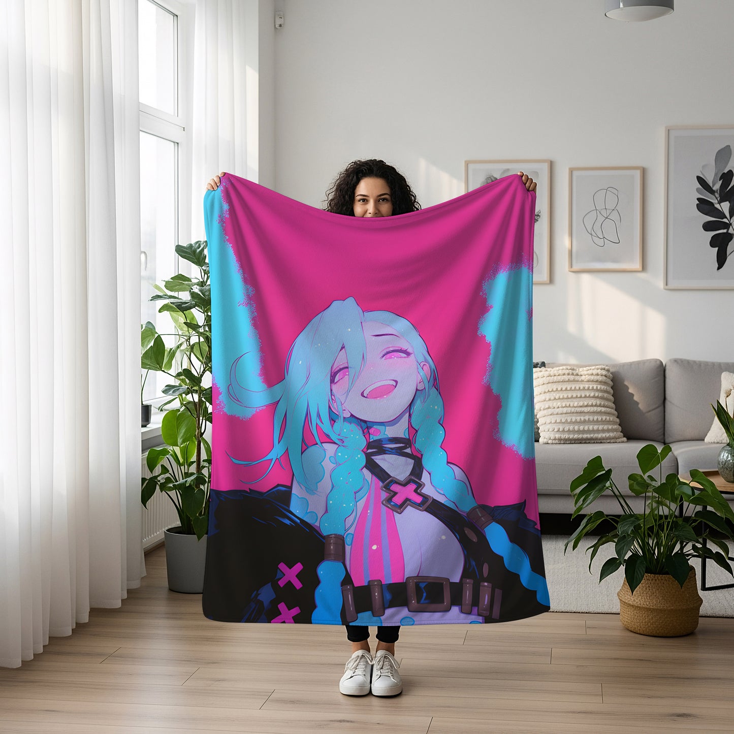Jinx Manga Art Blanket, League of Legends Jinx Decor, Arcane Loose Cannon Illustration, Premium Fan Gift, Anime Art