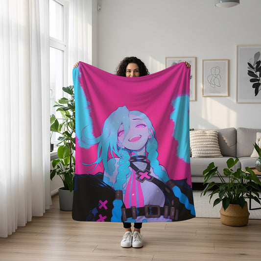 Jinx Manga Art Blanket, League of Legends Jinx Decor, Arcane Loose Cannon Illustration, Premium Fan Gift, Anime Art