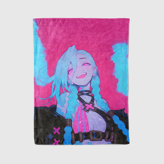 Jinx Manga Art Blanket, League of Legends Jinx Decor, Arcane Loose Cannon Illustration, Premium Fan Gift, Anime Art