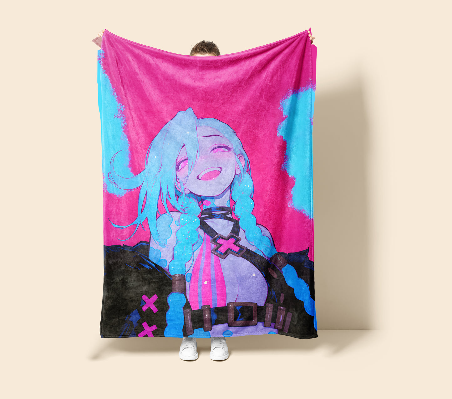 Jinx Manga Art Blanket, League of Legends Jinx Decor, Arcane Loose Cannon Illustration, Premium Fan Gift, Anime Art
