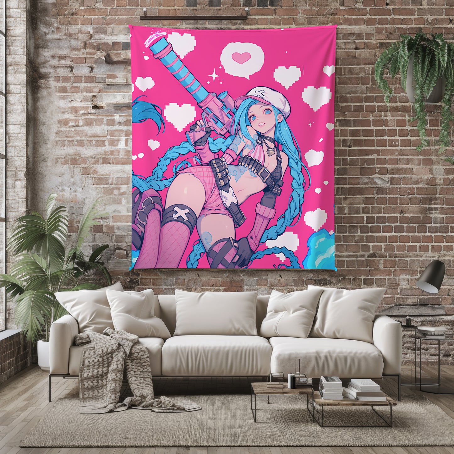 Jinx Candy Cane Art Blanket, League of Legends Christmas Decor, Sexy Holiday Jinx Design, Premium Anime Girl Gift, OOAK Art
