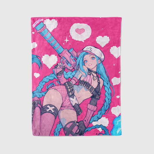 Jinx Candy Cane Art Blanket, League of Legends Christmas Decor, Sexy Holiday Jinx Design, Premium Anime Girl Gift, OOAK Art