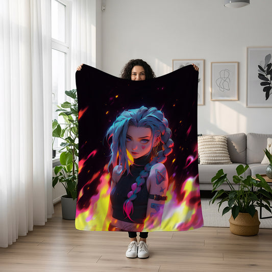 Jinx American Comic Art Blanket, League of Legends Arcane Decor, Gritty Street Art Style, Premium Fan Gift, Aesthetic Wall Art