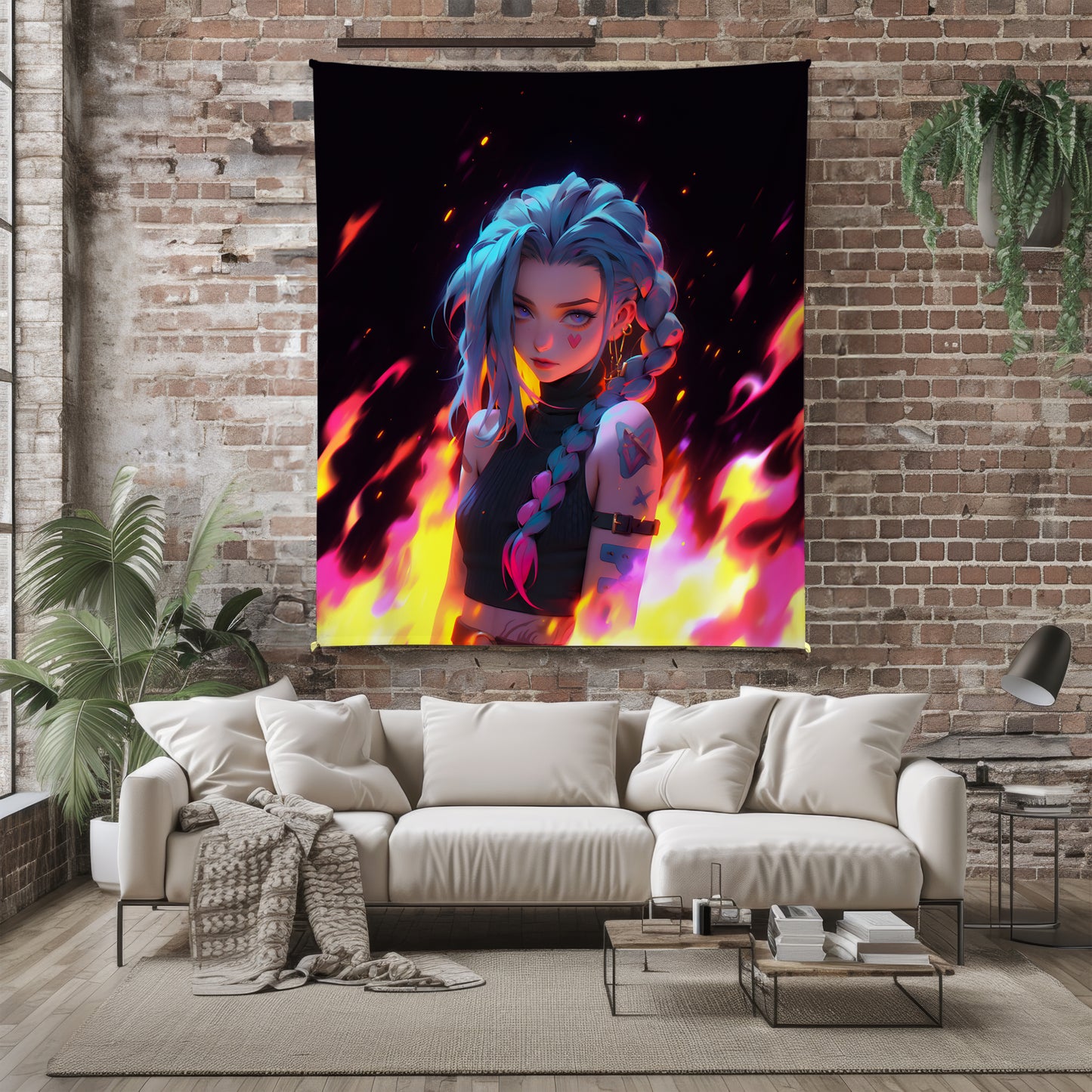 Jinx American Comic Art Blanket, League of Legends Arcane Decor, Gritty Street Art Style, Premium Fan Gift, Aesthetic Wall Art