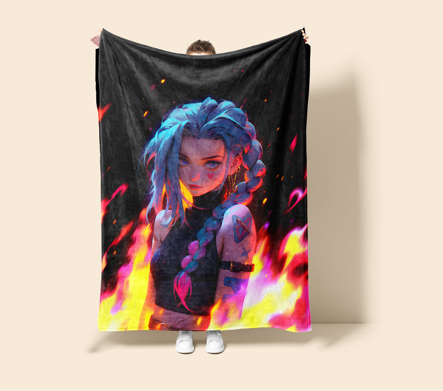 Jinx American Comic Art Blanket, League of Legends Arcane Decor, Gritty Street Art Style, Premium Fan Gift, Aesthetic Wall Art