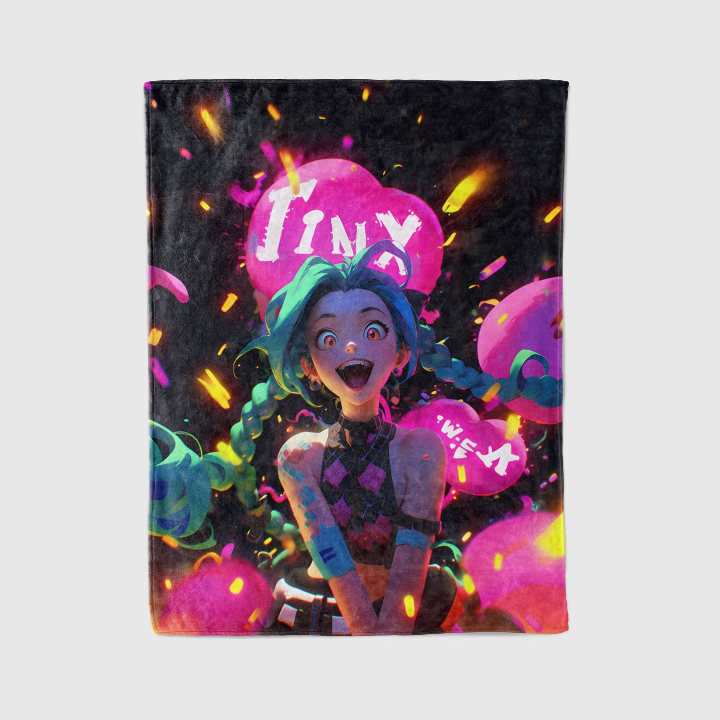 Jinx Pixar Style Art Blanket, League of Legends Cute Jinx Decor, 3D Animation Aesthetic, Premium Fan Gift, Anime Art Bedding