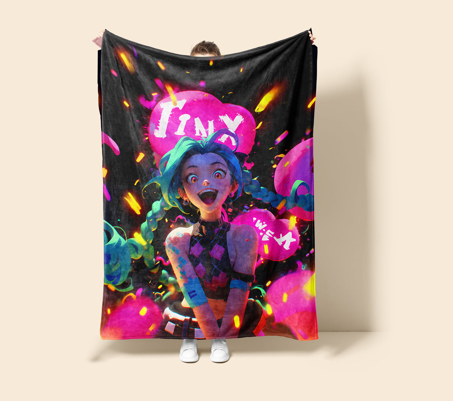 Jinx Pixar Style Art Blanket, League of Legends Cute Jinx Decor, 3D Animation Aesthetic, Premium Fan Gift, Anime Art Bedding