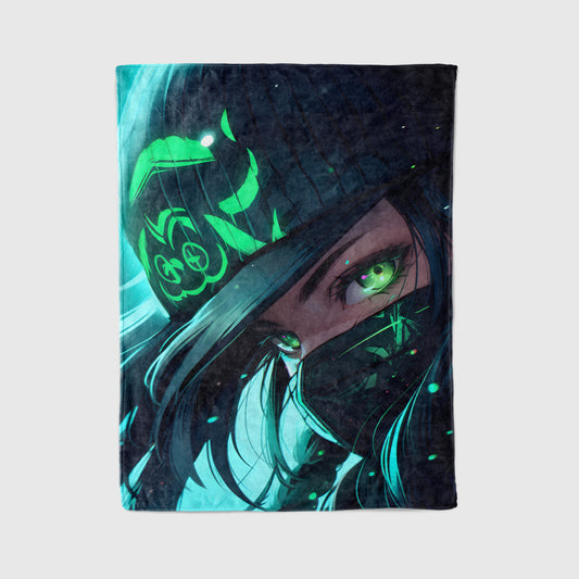 Akali Battle Form Art Blanket, League of Legends KDA Decor, Rogue Assassin Combat Style, Premium Fan Gift, Custom Art
