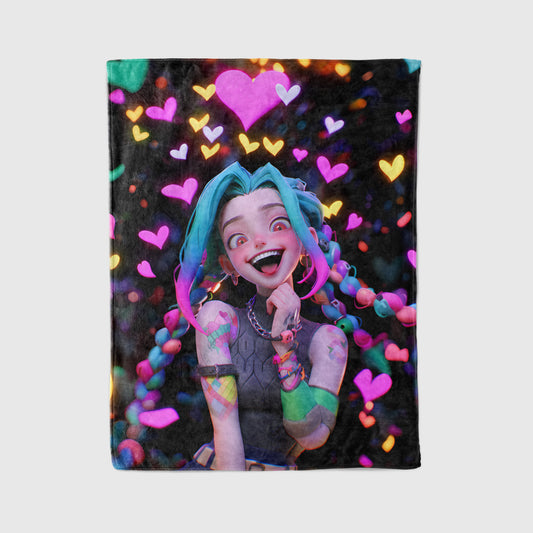 Jinx Pixar Painting Art Blanket, League of Legends Artistic Decor, Digital Concept Art Design, Premium Fan Gift, Anime Art Blanket