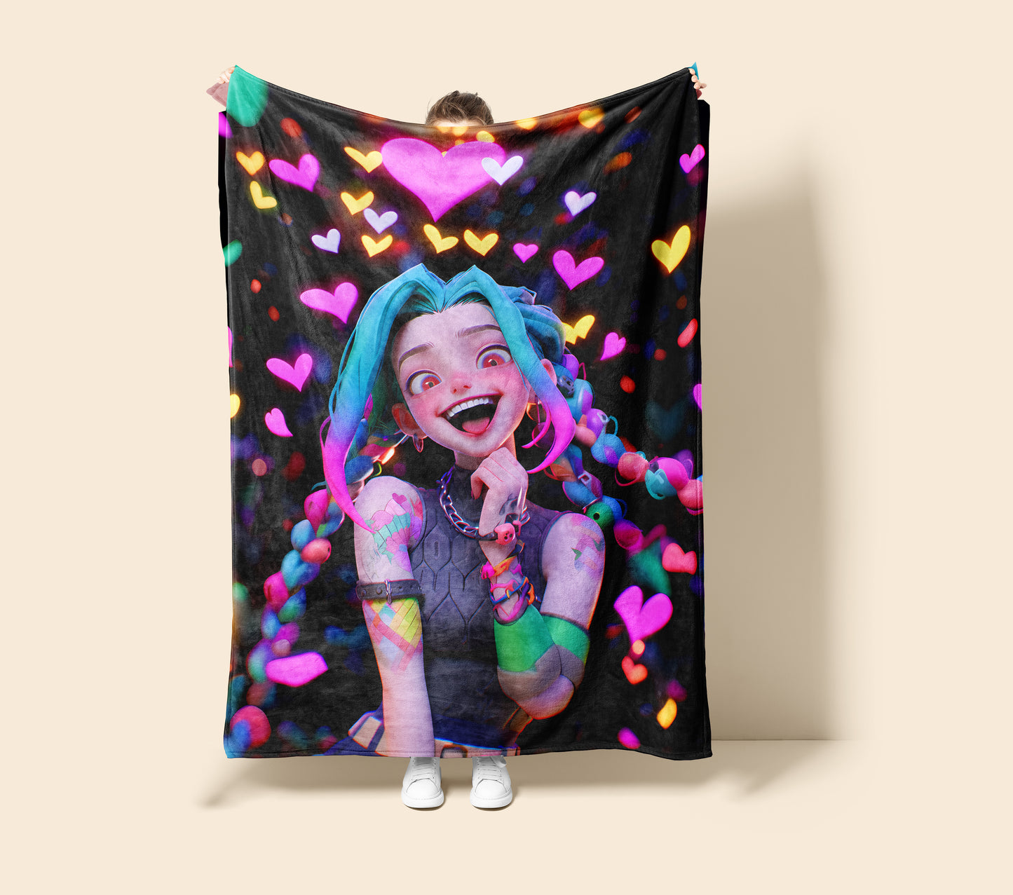 Jinx Pixar Painting Art Blanket, League of Legends Artistic Decor, Digital Concept Art Design, Premium Fan Gift, Anime Art Blanket