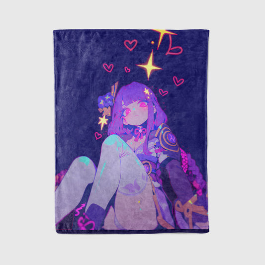 Genshin Impact Raiden Shogun Mature Aesthetic Flannel Blanket, Raiden Ei Anime Art Bedding, Premium Otaku Home Decor