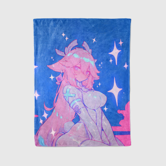 Genshin Impact Yae Miko Bodysuit Edition Flannel Art Blanket, Lady Guuji Sleek Anime Decor, Cozy Otaku Gift