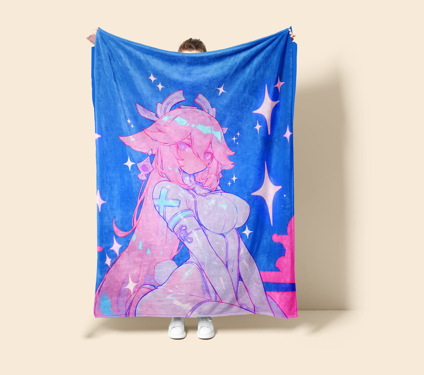 Genshin Impact Yae Miko Bodysuit Edition Flannel Art Blanket, Lady Guuji Sleek Anime Decor, Cozy Otaku Gift