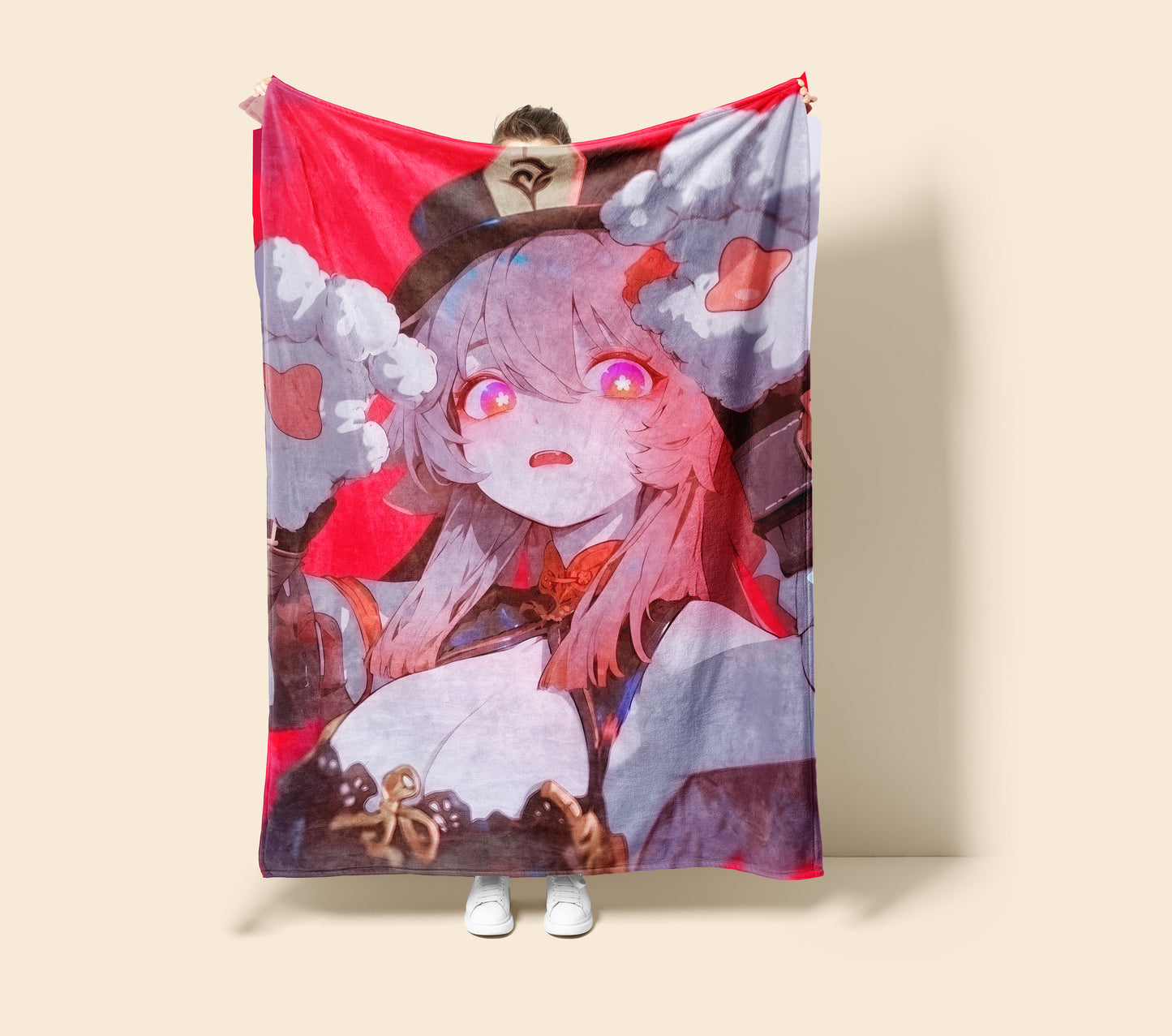 Genshin Impact Hu Tao Cat Paw Kawaii Flannel Blanket, Wangsheng Director Cute Anime Bedding, Soft Otaku Peripheral