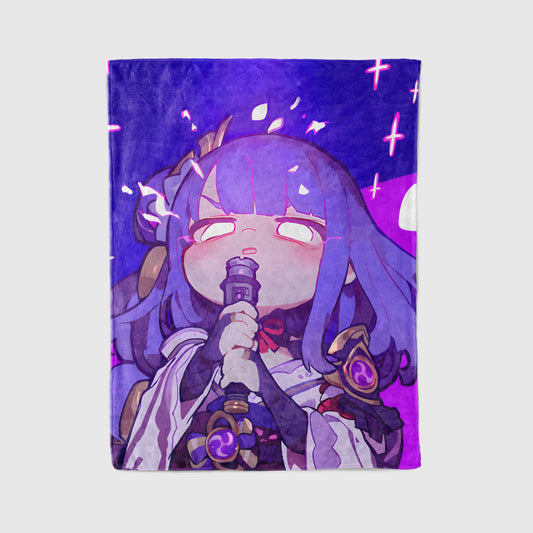 Genshin Impact Raiden Shogun Sweet Aesthetic Flannel Blanket, Kawaii Raiden Ei Cozy Decor, Premium Anime Bedding