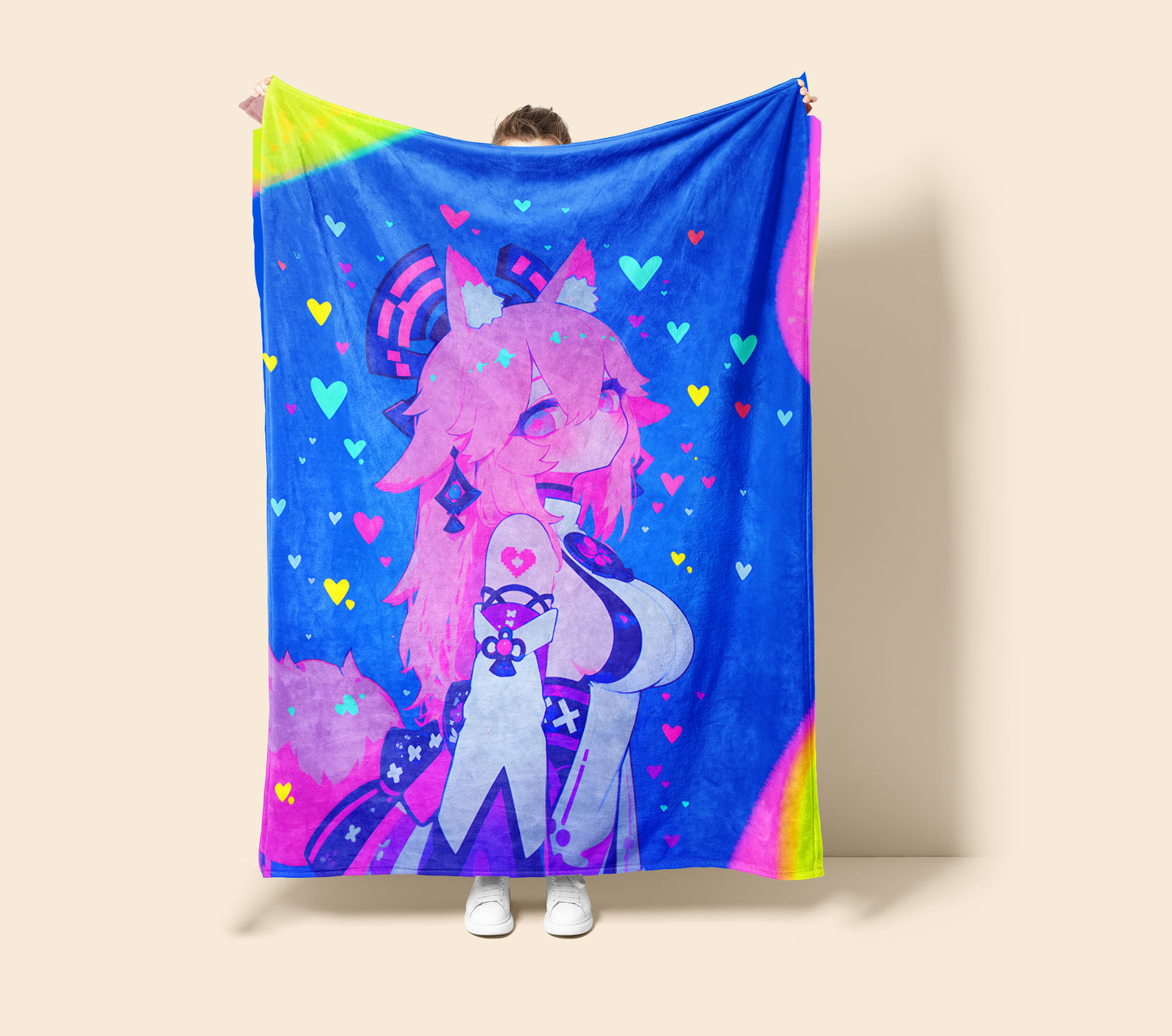 Genshin Impact Yae Miko Combat Bodysuit Flannel Blanket, Fierce Guuji Anime Bedding, High Quality Otaku Decor