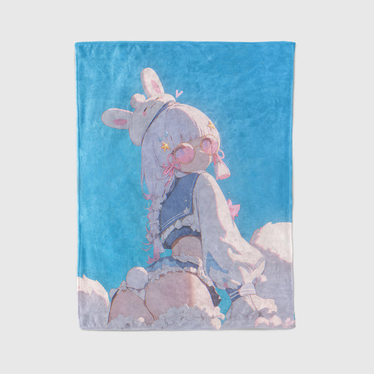 Genshin Impact Kamisato Ayaka Bunny Girl Flannel Blanket, Inazuma Princess Art Bedding, Soft Otaku Decor