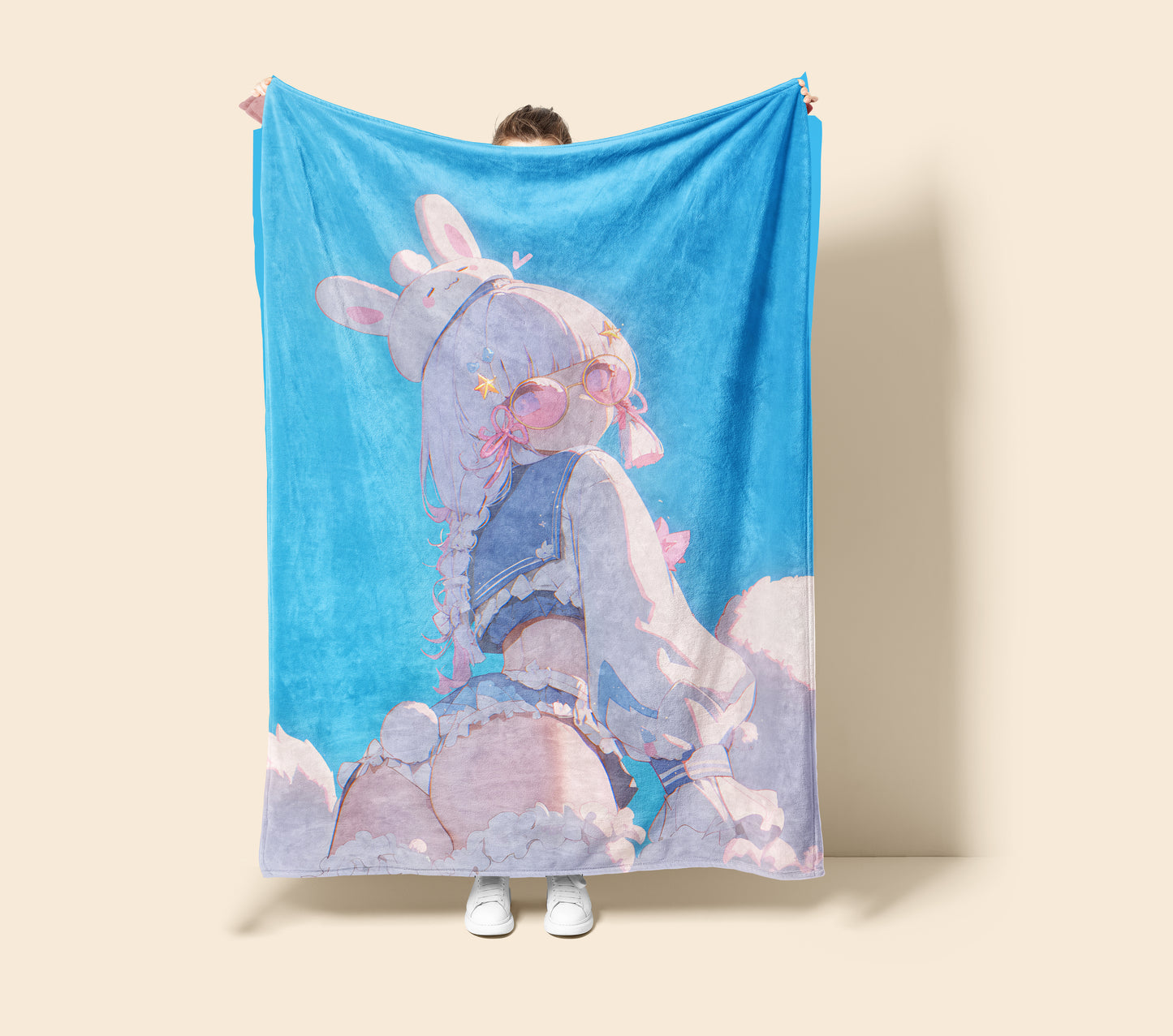 Genshin Impact Kamisato Ayaka Bunny Girl Flannel Blanket, Inazuma Princess Art Bedding, Soft Otaku Decor
