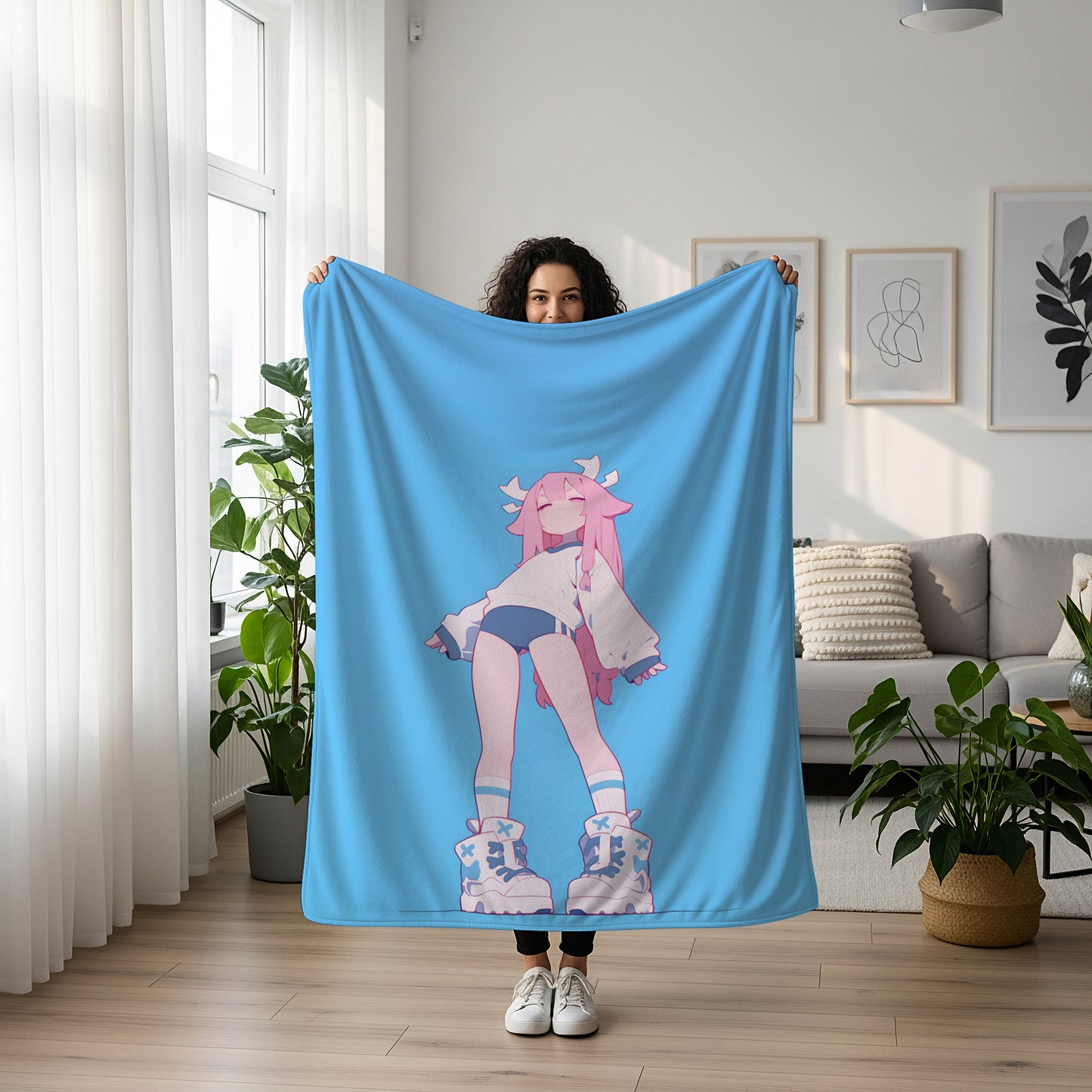 Genshin Impact Yae Miko Gym Uniform Flannel Blanket, Student Aesthetic School Decor, Premium Anime Peripheral