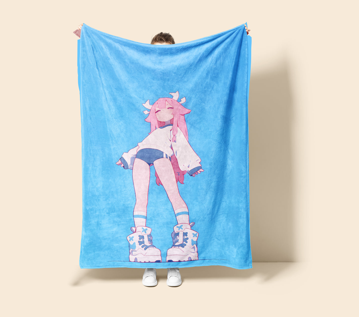 Genshin Impact Yae Miko Gym Uniform Flannel Blanket, Student Aesthetic School Decor, Premium Anime Peripheral