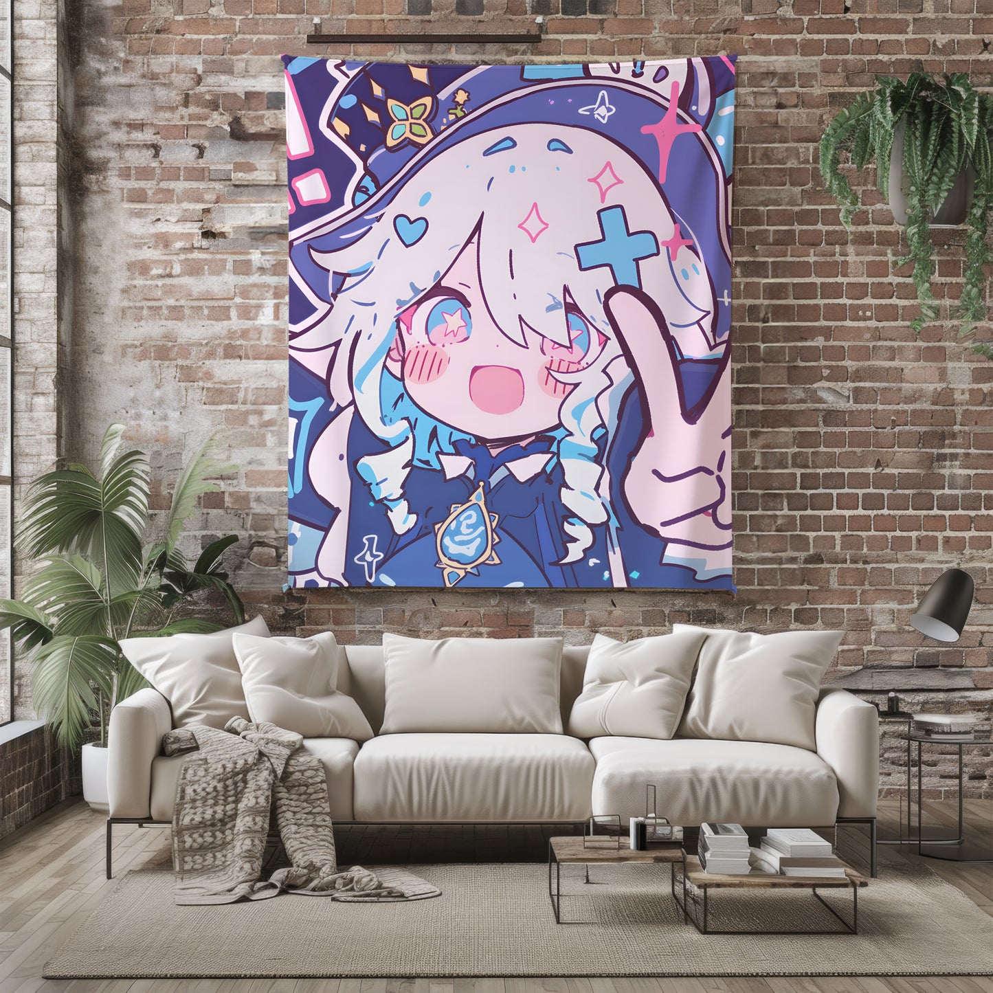 Genshin Impact Furina Chibi Style Flannel Blanket, Hydro Archon Focalors Cute Bedding, Kawaii Anime Gift