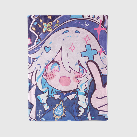 Genshin Impact Furina Chibi Style Flannel Blanket, Hydro Archon Focalors Cute Bedding, Kawaii Anime Gift