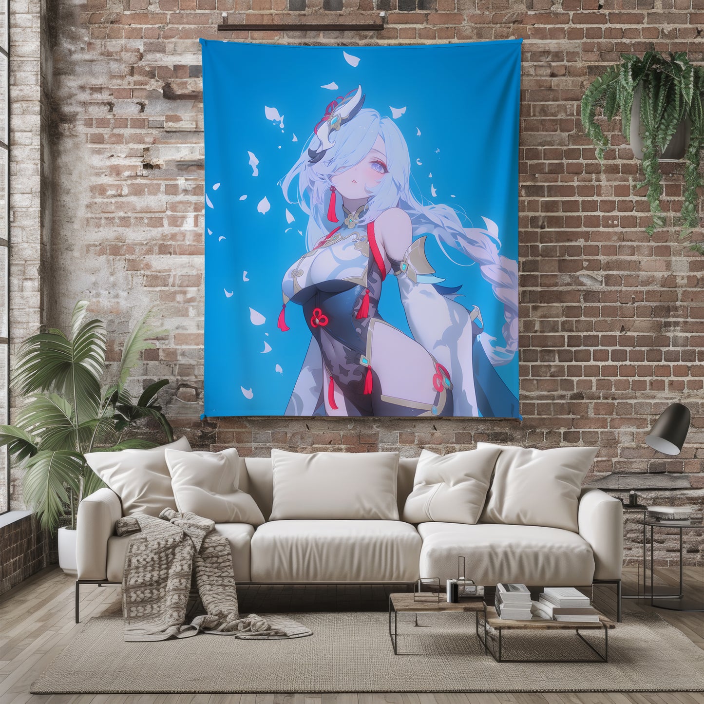 Genshin Impact Shenhe Combat Bodysuit Flannel Blanket, Liyue Adeptus Art Bedding, Sleek Otaku Home Decor