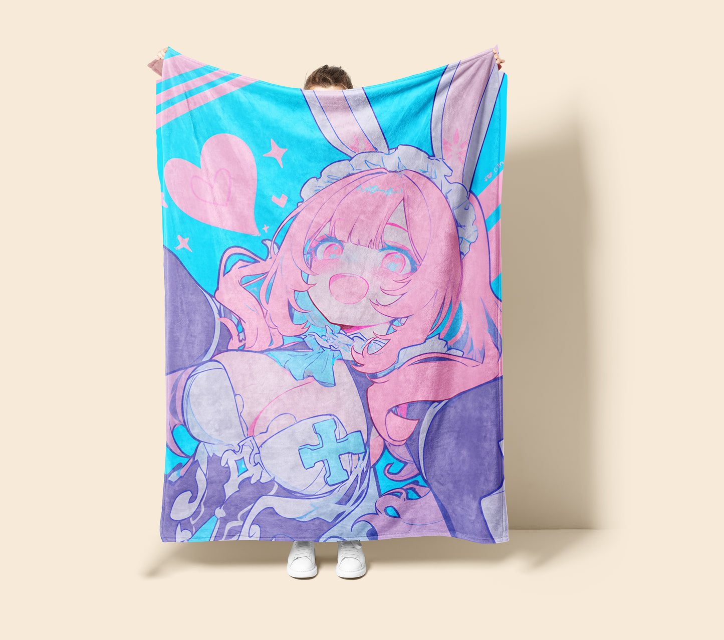 Original Character Ashley Maid Bikini Flannel Blanket, Seductive Dark Aesthetic Bedding, Premium Art Decor