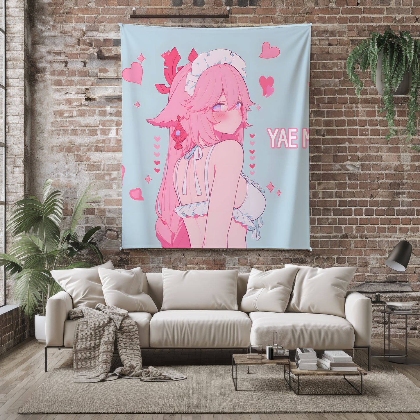 Genshin Impact Yae Miko Shy Maid Flannel Blanket, Seductive Guuji Art Bedding, Soft Anime Peripheral