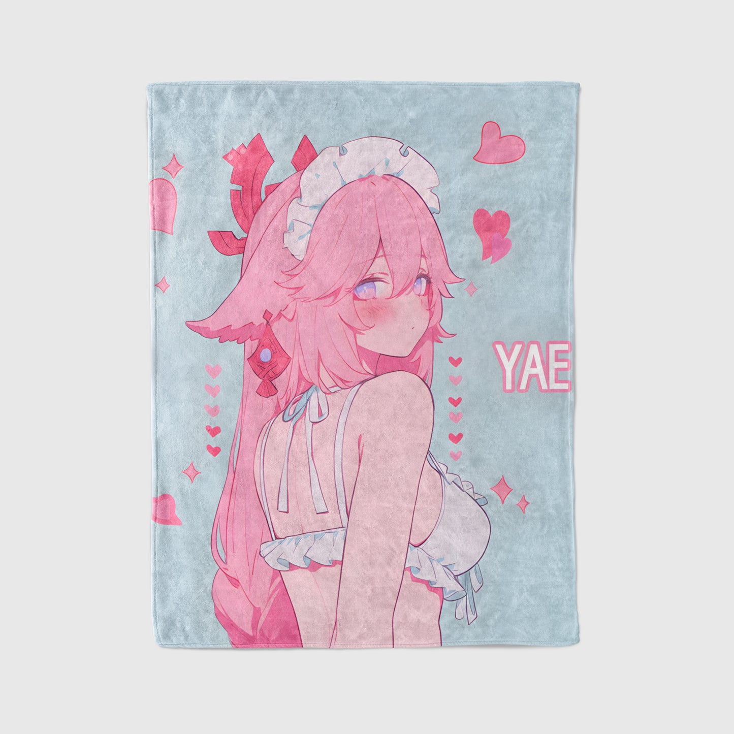 Genshin Impact Yae Miko Shy Maid Flannel Blanket, Seductive Guuji Art Bedding, Soft Anime Peripheral