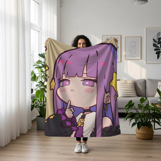 Genshin Impact Raiden Shogun Kawaii Art Flannel Blanket, Soft Raiden Ei Home Decor, Premium Otaku Gift