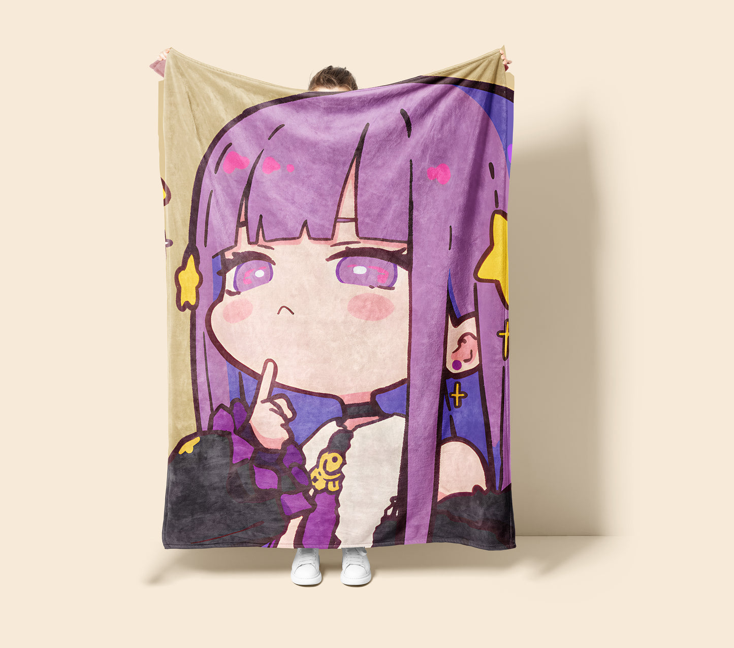 Genshin Impact Raiden Shogun Kawaii Art Flannel Blanket, Soft Raiden Ei Home Decor, Premium Otaku Gift