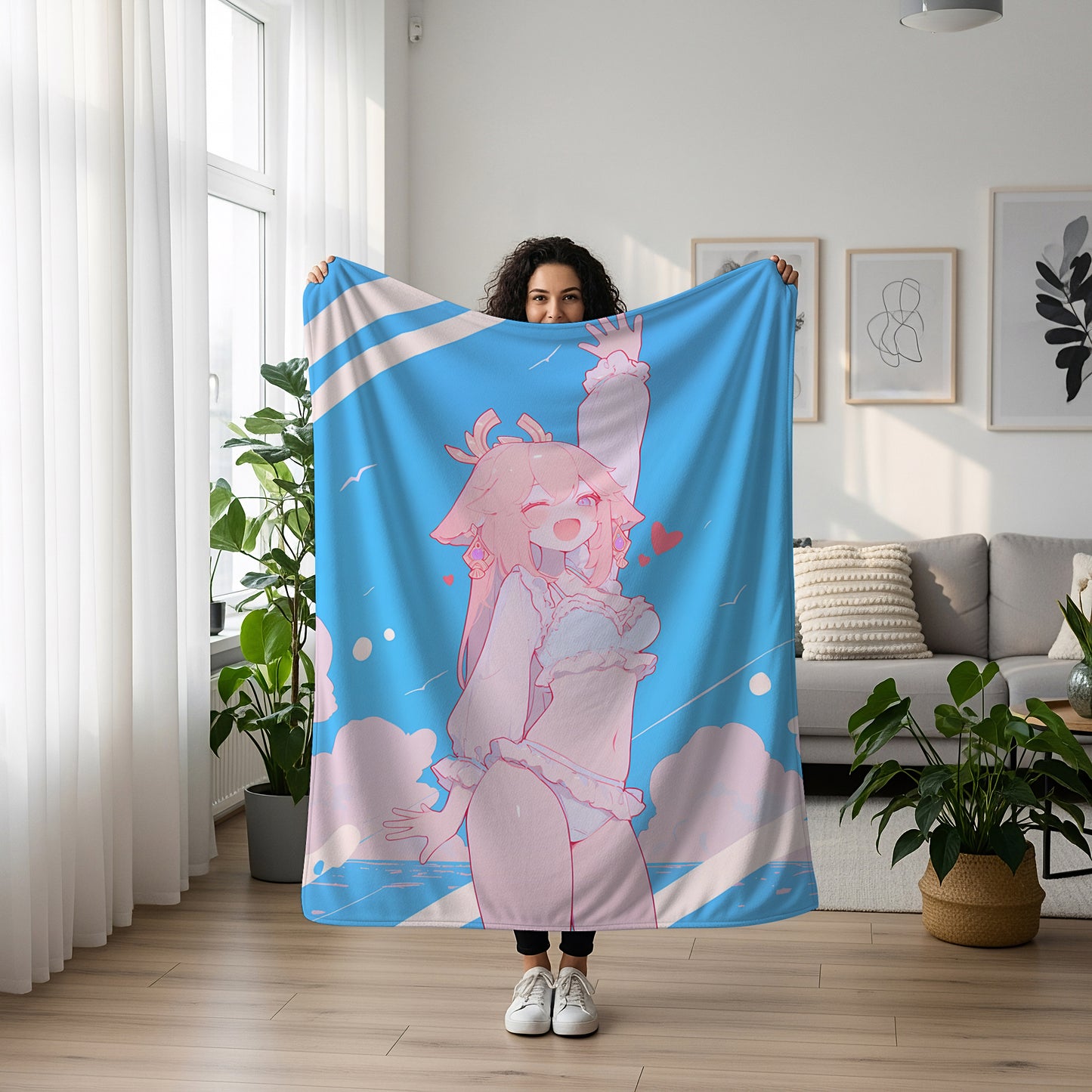 Yae Miko, Genshin Impact Merch, Summer Bikini Art Flannel Blanket, Seductive Anime Peripheral, Otaku Bedding