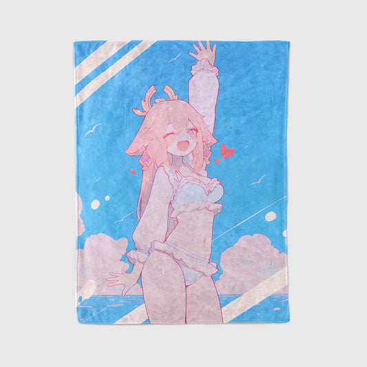 Yae Miko, Genshin Impact Merch, Summer Bikini Art Flannel Blanket, Seductive Anime Peripheral, Otaku Bedding