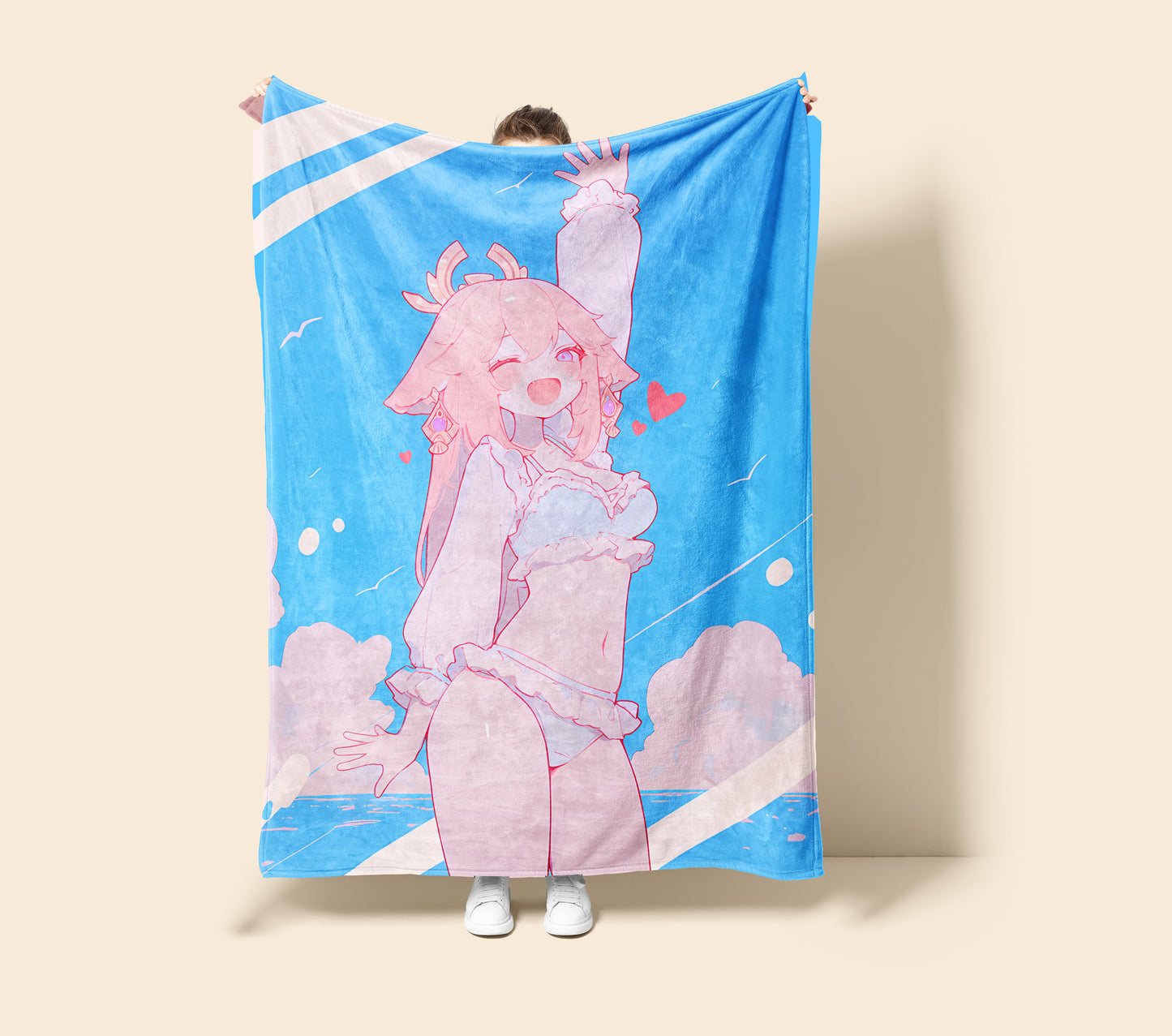 Yae Miko, Genshin Impact Merch, Summer Bikini Art Flannel Blanket, Seductive Anime Peripheral, Otaku Bedding