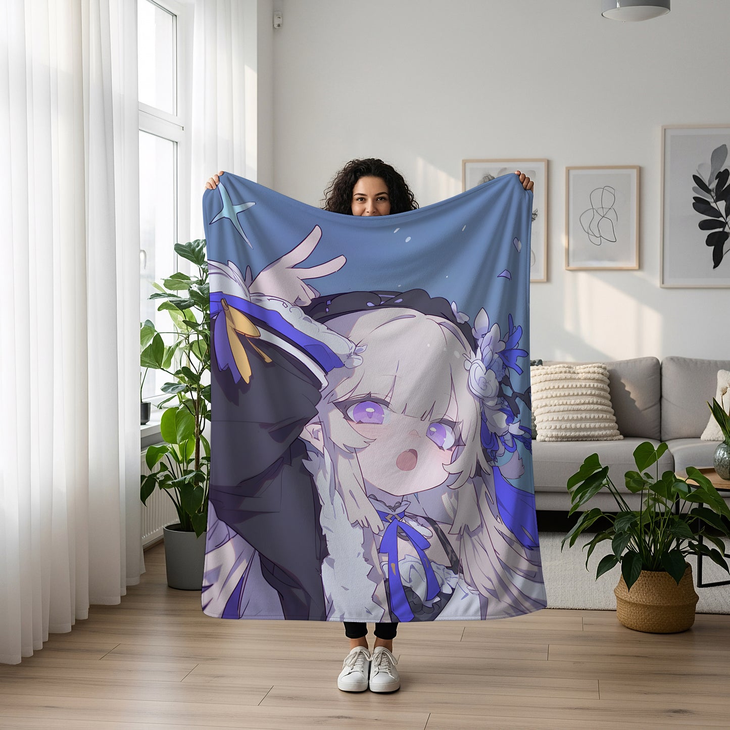 Herta, Honkai Star Rail Merch, Cute Chibi Flannel Blanket, Space Station Anime Peripheral, Kawaii Otaku Gift