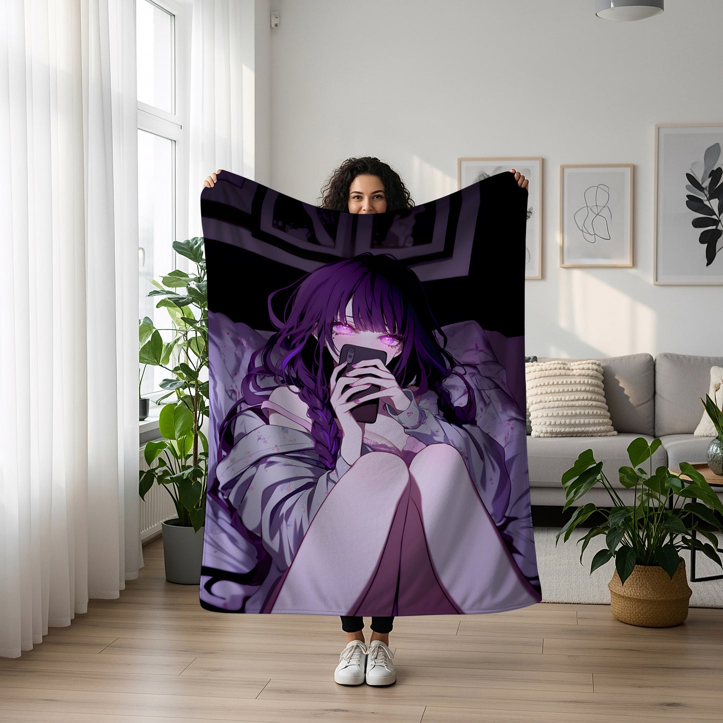 Raiden Shogun, Genshin Impact Merch, Pajamas Edition Flannel Blanket, Raiden Ei Anime Peripheral, Otaku Bedding